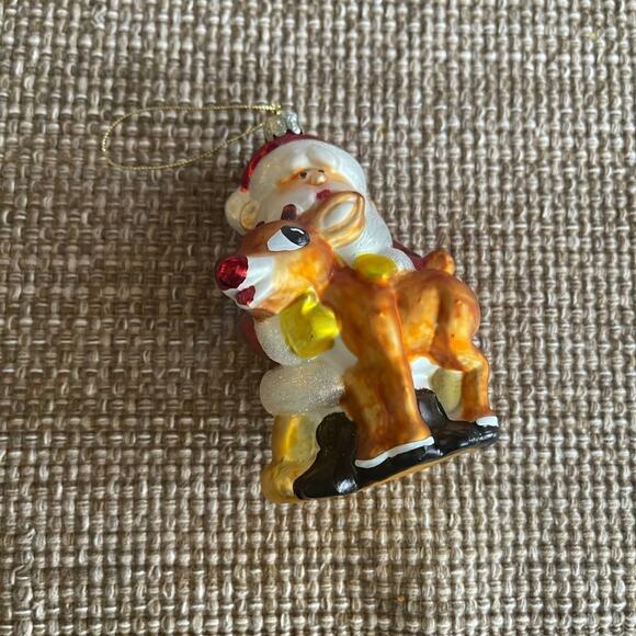 Kurt S. Adler Santa Claus and Rudolph the red nosed reindeer glass ornament 5” - Picture 2 of 9